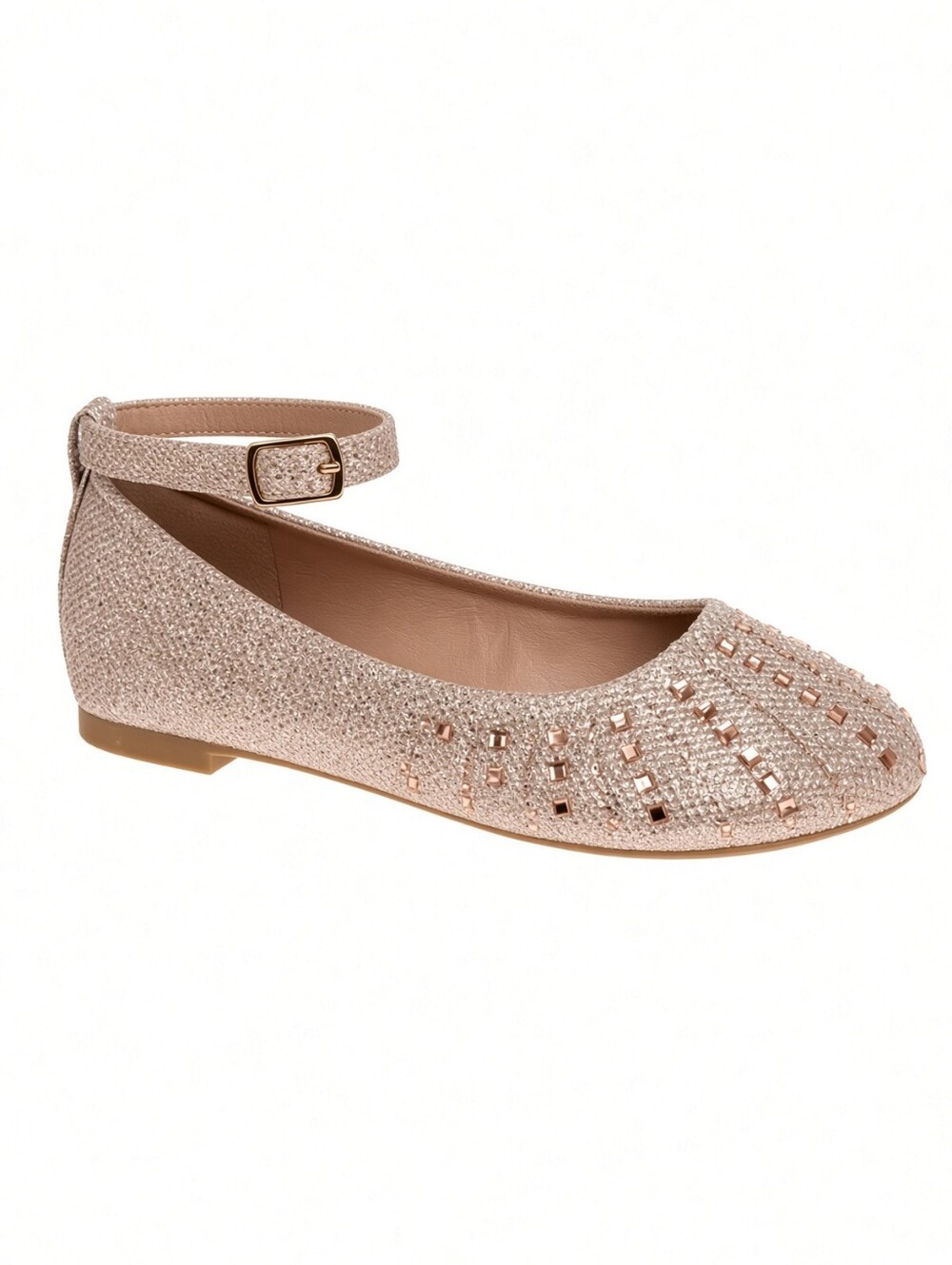 Badgley Mischka Rose Gold Bead-Accent Ankle-Strap Flat Toddler 7, Big Girl 4